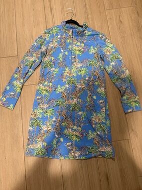 Lilly Pulitzer Blue Tropical Palm Tiger Print Long-Sleeve Tunic